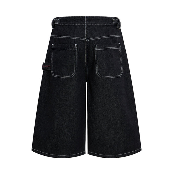 Retro Raw Denim Wide-Leg Bermuda Shorts