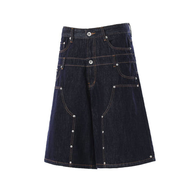 Double Waistband Wide Leg Denim Shorts