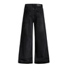 Men's Coated Curved Denim Pants Patchwork Pleated Loose Wide Leg