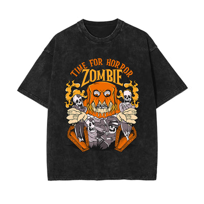 Time For Horror Graphic Washed Tee-INNBLAC