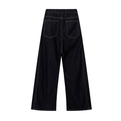 Curved Button Fly Wide-Leg Jeans