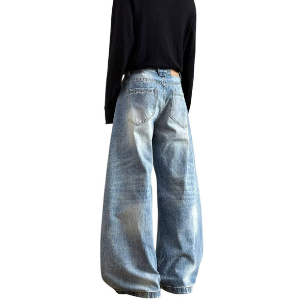 Vintage Washed Curved-Leg Denim Jeans