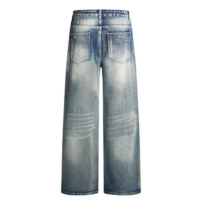 Retro Bleached Ripped Loose Fit Wide Leg Jeans