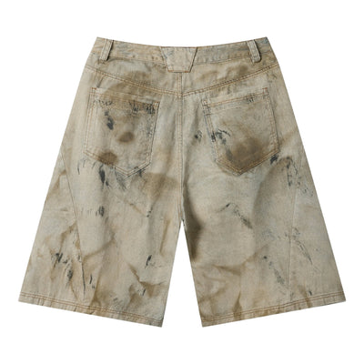 Vintage Mud-Washed Denim Texture Bermuda Shorts
