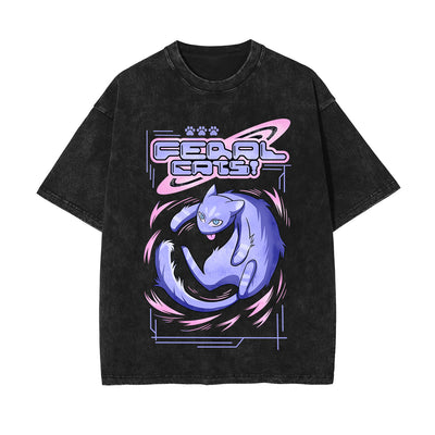 Feral Cat Y2K Japanese Graphic Tee-INNBLAC