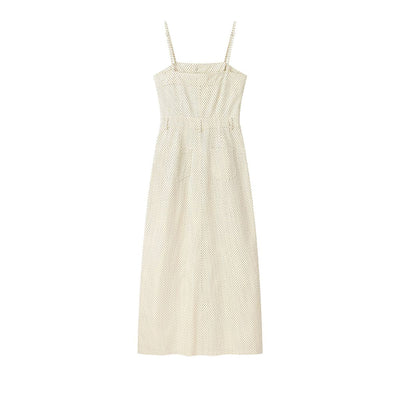 Polka Dot Strappy Denim Midi Dress