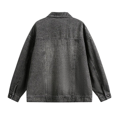 Stitched Diamond Design Relaxed Water-washed Denim Work Jacket