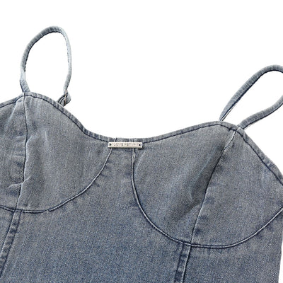 Women's Washed Denim Slip Midi Dress