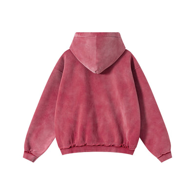 Front-Zip Raw Edge Ripped Hoodie