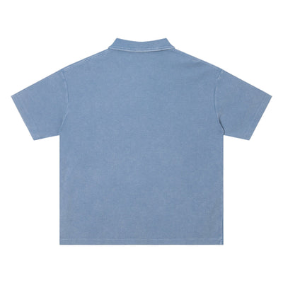 Retro Distressed Waffle Vintage Wash Polo T-Shirt