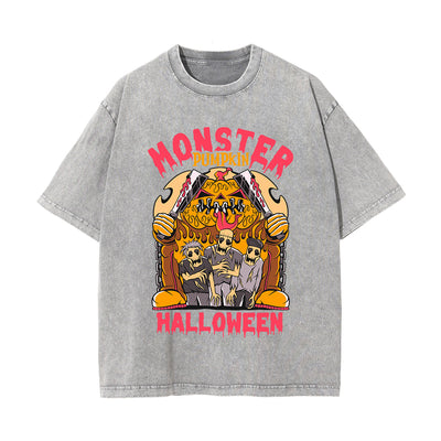 Monster Pumpkin Graphic Washed Tee-INNBLAC