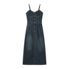 Sweetheart-Neck Strappy Denim Maxi Dress
