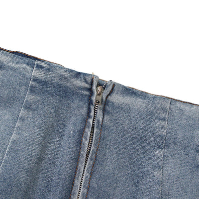 Raw Hem Ombr¨¦ Washed Denim Maxi Skirt