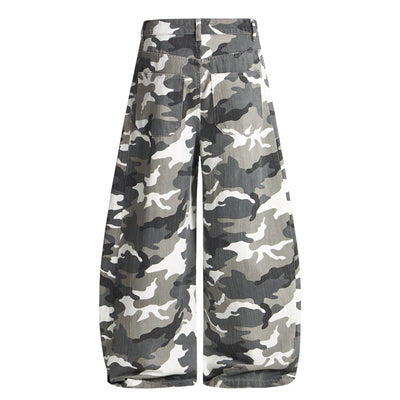 Utility Style Camo Print Wide Leg Cargo Pants