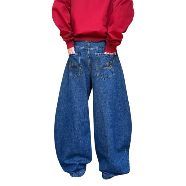 Vintage Barrel Leg Denim Jeans with Curved Seam Design