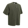 Casual Waffle Fabric Button Neck T-Shirt