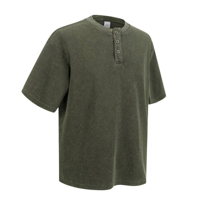 Casual Waffle Fabric Button Neck T-Shirt