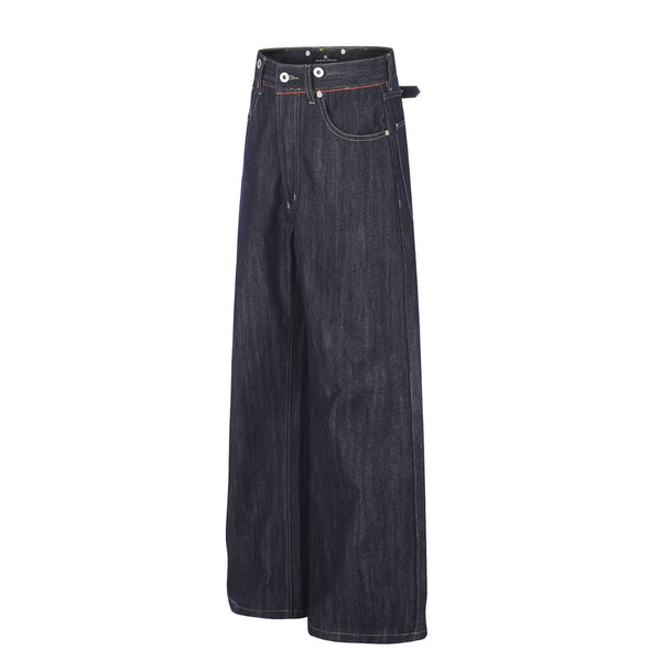 Raw Indigo Wide Leg Jeans with Metal Horsebit Detail