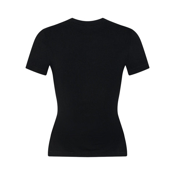 Women's Black Slim-Fit Stretch Crew Neck Short  Sleeve Tee