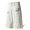 Washed Star Print Wing Detail Relaxed Wide-Leg Cropped Denim Pants