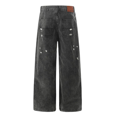 Faded Splatter-Wash GradientBaggy Wide-Leg Cargo Pants