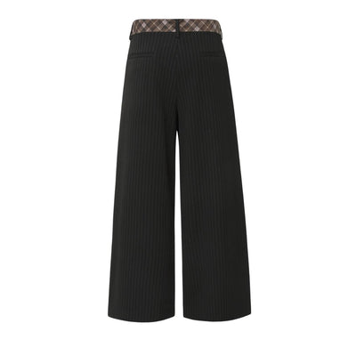 Washed Stripe Plaid Belt Relaxed Pants