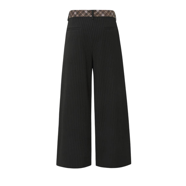 Washed Stripe Plaid Belt Relaxed Pants