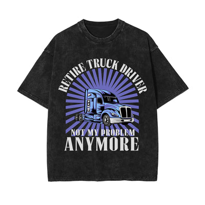 Retire Truck Driver Stone Wash Graphic Tee-INNBLAC
