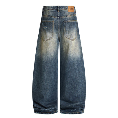 Ripped Wide Leg Vintage Fade Distressed Denim Jeans