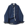 Button-Front Lace Trim Denim Shirt