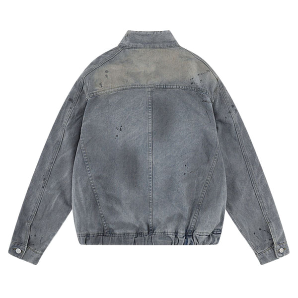 Men’s Retro Street Distressed Stand Collar Denim Jacket
