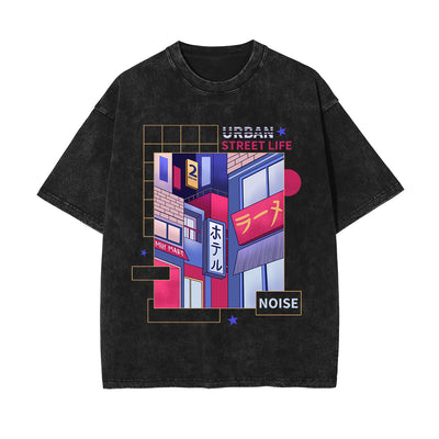Urban Japanese City Graphic Washed Tee-INNBLAC