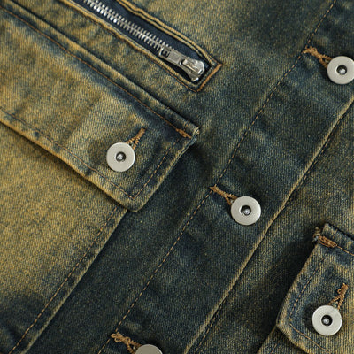 Button-Front Washed Denim Vest