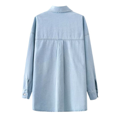 Women's Loose Street Style Mid-length Double Pocket Denim Shirt