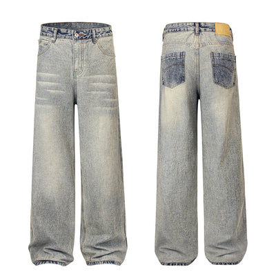 Light Wash Faded Wide-Leg Denim Pants