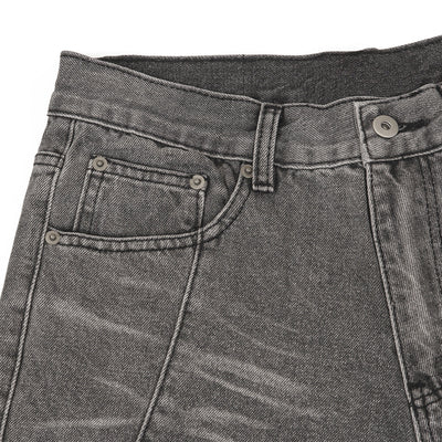 Smoky Gray Distressed Wide-Leg Jeans