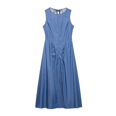 Backless Denim Ruched Maxi Dress
