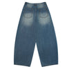 Vintage Wash Faux Layered Baggy Curved Leg Denim Jeans