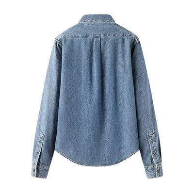 Women's Loose Long-sleeved Denim Shirt Top