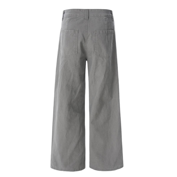 Vintage Washed High-Waist Relaxed Straight Wide-Leg Trousers