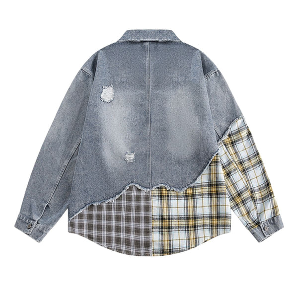 Vintage Distressed Patchwork Denim Jacket