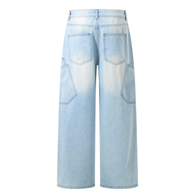 Faded Bleach Geometric-Pocket Baggy Jeans