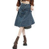 High-Rise Denim Midi Flounce Skirt