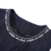 Embroidery Sleeveless Belted Denim Midi Dress
