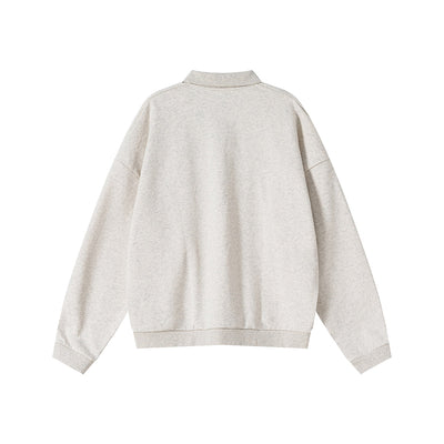 Relaxed Fit Solid Color Polo Neck Sweatshirt
