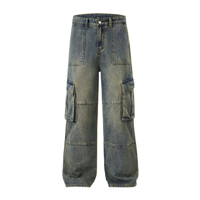 Wide Leg Cargo Denim Pants-INNBLAC