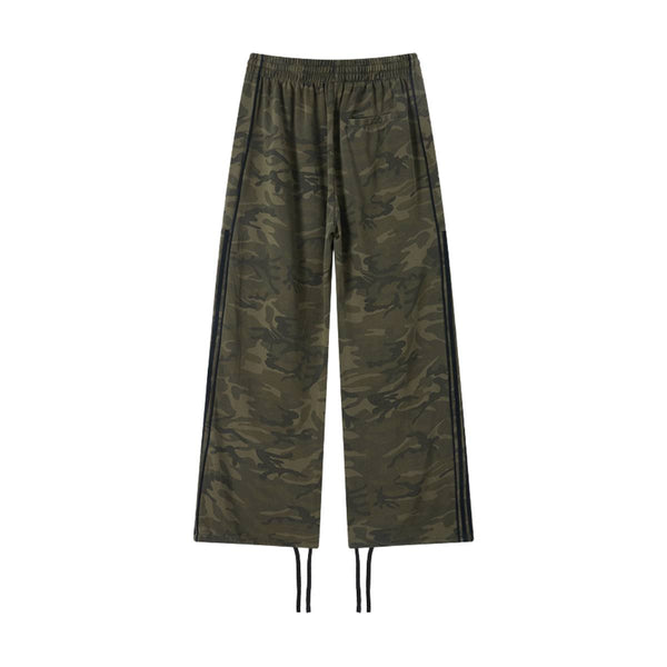 Heavyweight Camouflage Stripe Patchwork Drawstring Straight Leg Sweatpants