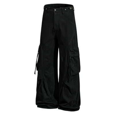 Men's Distressed Washed Denim Cargo Pants Punk Street Loose Zipper