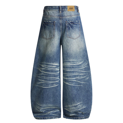 Wide Leg Vintage Washed Distressed Denim Pants