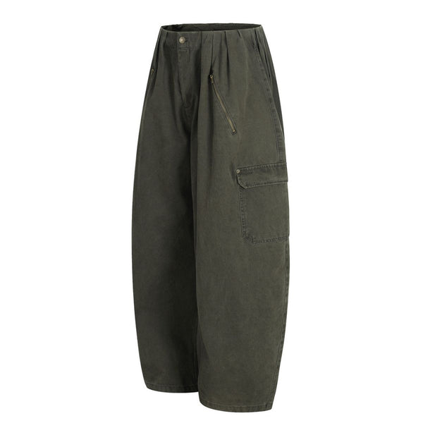 Men's Vintage Punk Cargo Pants – Wide-Leg, Zipper & Pockets